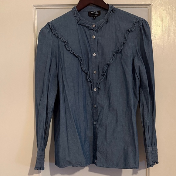 A.P.C Polly Long Sleeve Blouse Indigo Denim - Picture 7 of 9